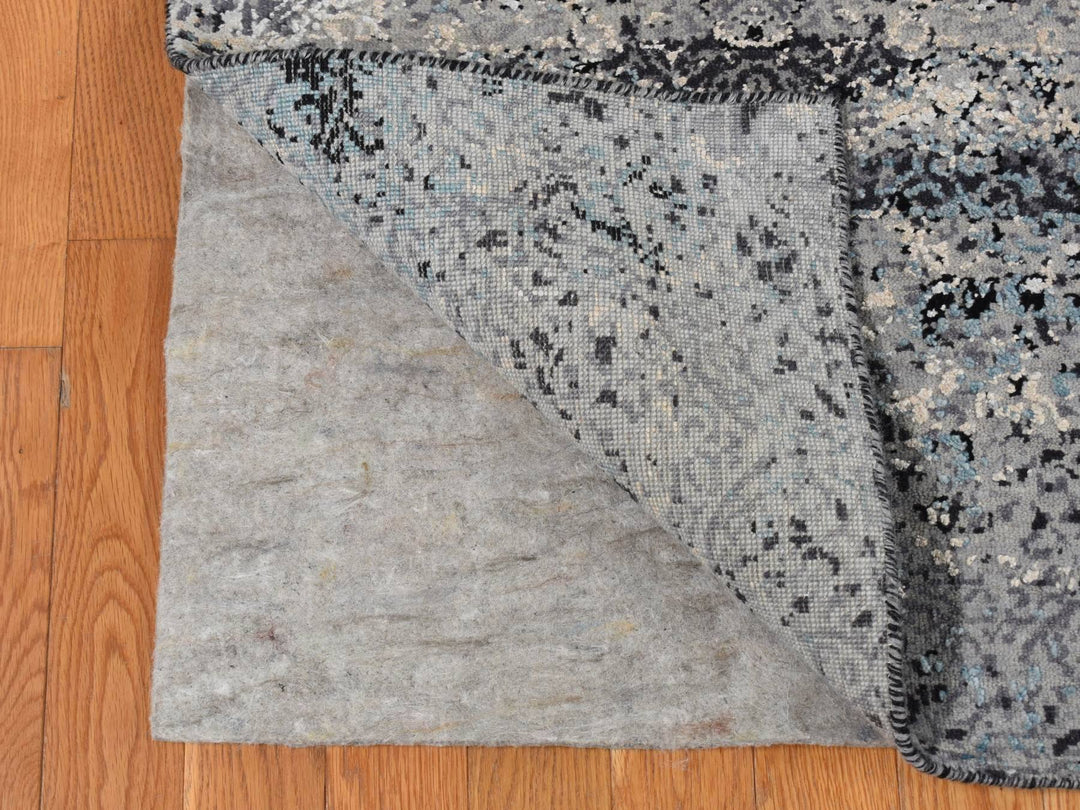 9'1" x 12'2" New Hand Knotted Grey Wool & Silk Rectangle Oriental Rug - MOA10287115