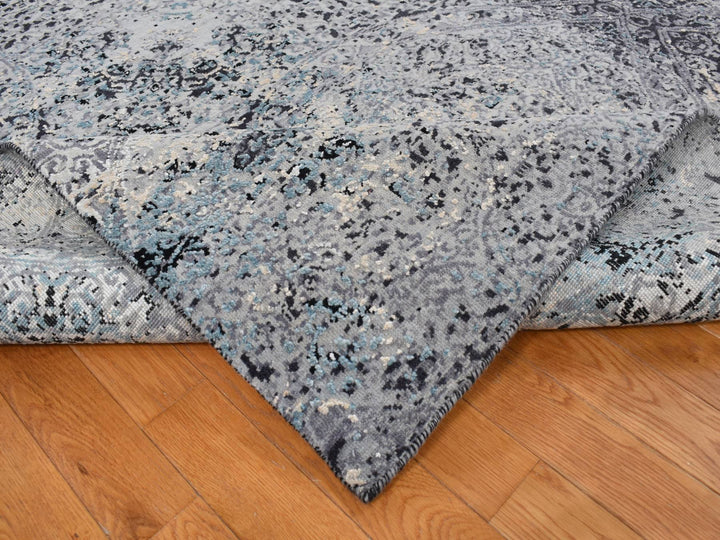 9'1" x 12'2" New Hand Knotted Grey Wool & Silk Rectangle Oriental Rug - MOA10287115