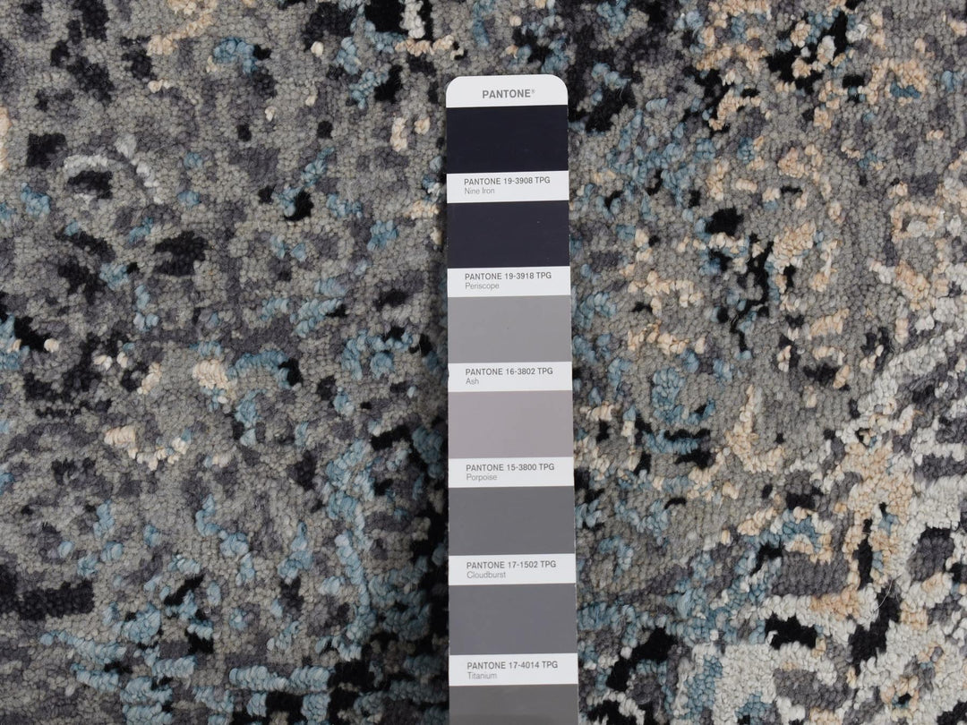 9'1" x 12'2" New Hand Knotted Grey Wool & Silk Rectangle Oriental Rug - MOA10287115