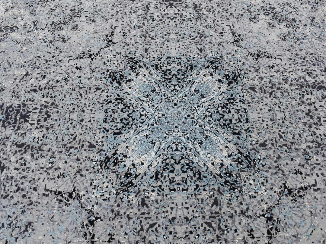 9'1" x 12'2" New Hand Knotted Grey Wool & Silk Rectangle Oriental Rug - MOA10287115