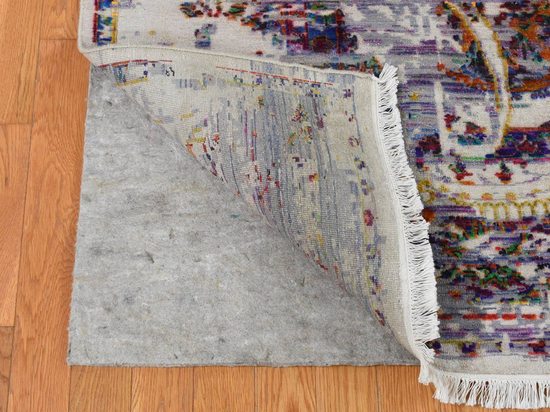 9'0" x 12'0" New Hand Knotted Purple Wool & Sari Silk Rectangle Oriental Rug - MOA10287116