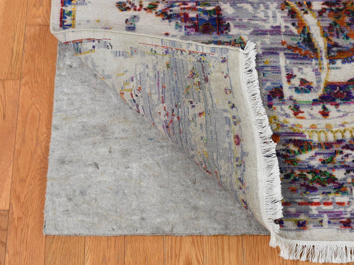 9'0" x 12'0" New Hand Knotted Purple Wool & Sari Silk Rectangle Oriental Rug - MOA10287116