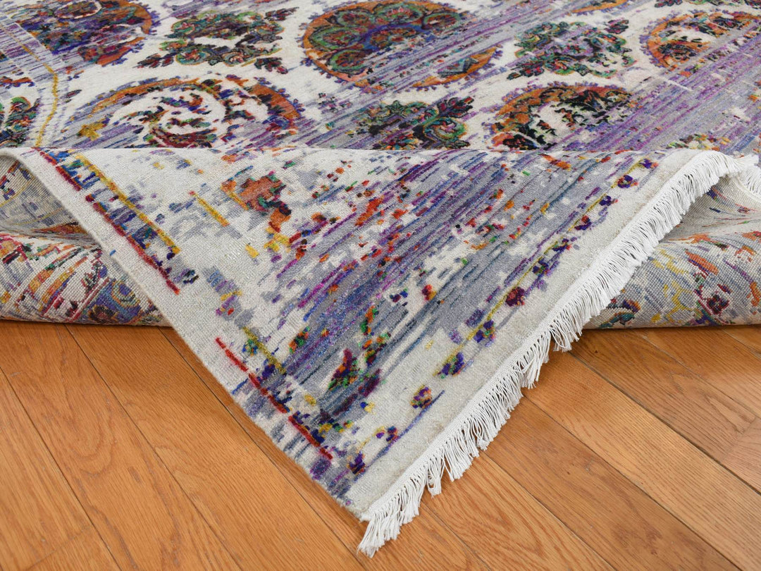 9'0" x 12'0" New Hand Knotted Purple Wool & Sari Silk Rectangle Oriental Rug - MOA10287116