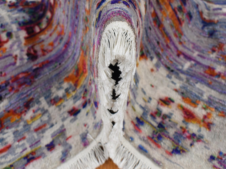 9'0" x 12'0" New Hand Knotted Purple Wool & Sari Silk Rectangle Oriental Rug - MOA10287116