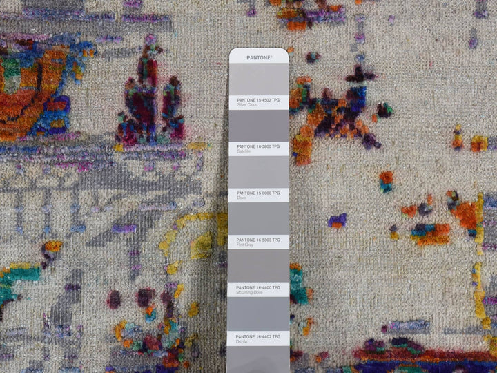 9'0" x 12'0" New Hand Knotted Purple Wool & Sari Silk Rectangle Oriental Rug - MOA10287116