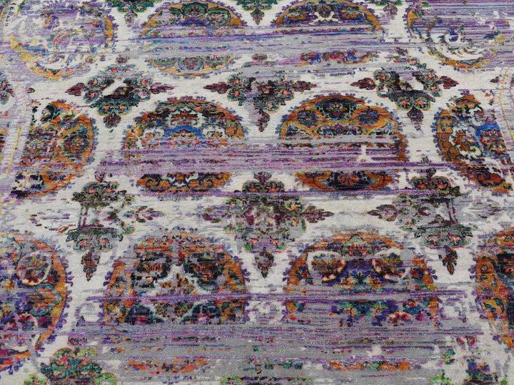 9'0" x 12'0" New Hand Knotted Purple Wool & Sari Silk Rectangle Oriental Rug - MOA10287116