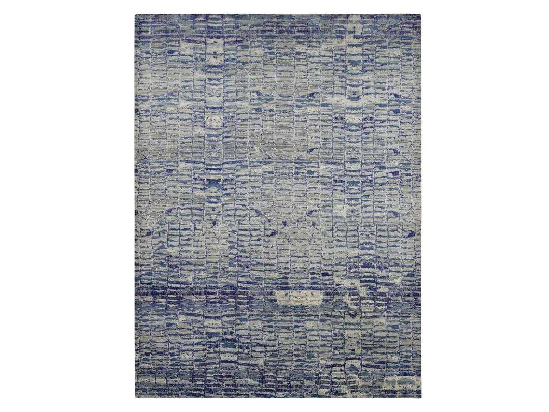 9'0" x 12'2" New Hand Knotted Blue Sari Silk Rectangle Oriental Rug - MOA10287118