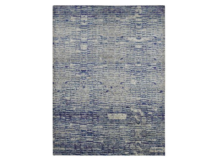 9'0" x 12'2" New Hand Knotted Blue Sari Silk Rectangle Oriental Rug - MOA10287118