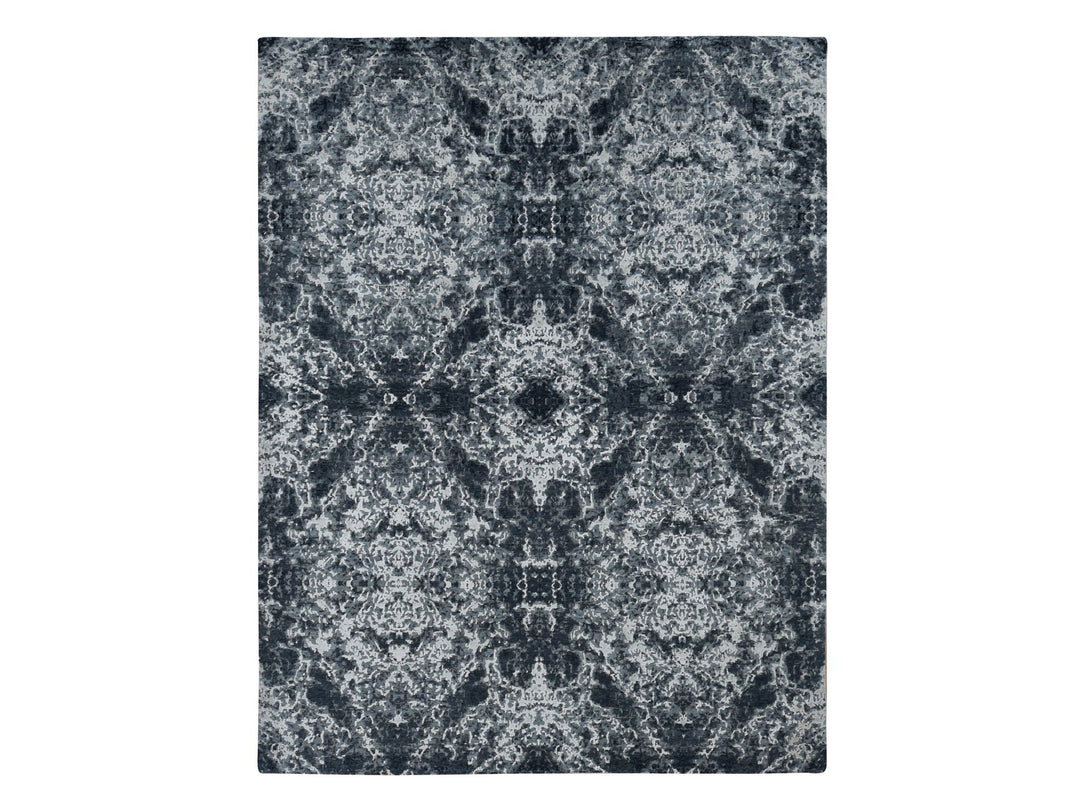 9'2" x 12'0" New Hand Knotted Black Wool & Silk Rectangle Oriental Rug - MOA10287119