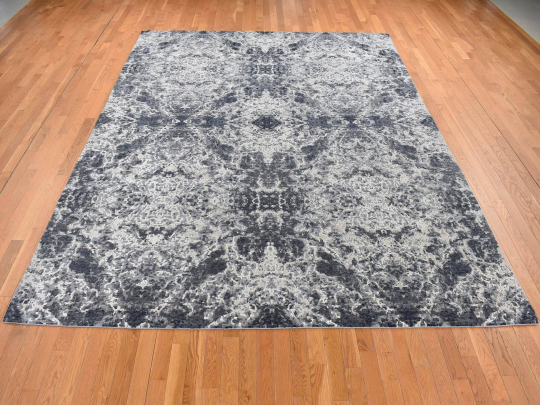 9'2" x 12'0" New Hand Knotted Black Wool & Silk Rectangle Oriental Rug - MOA10287119