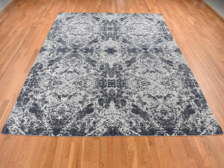 9'2" x 12'0" New Hand Knotted Black Wool & Silk Rectangle Oriental Rug - MOA10287119