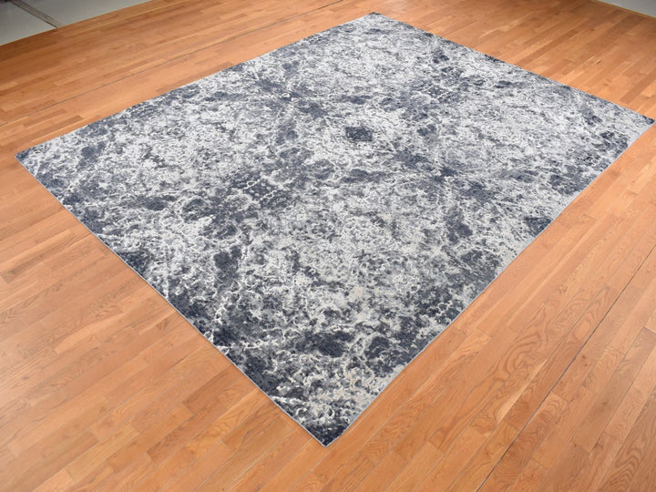 9'2" x 12'0" New Hand Knotted Black Wool & Silk Rectangle Oriental Rug - MOA10287119