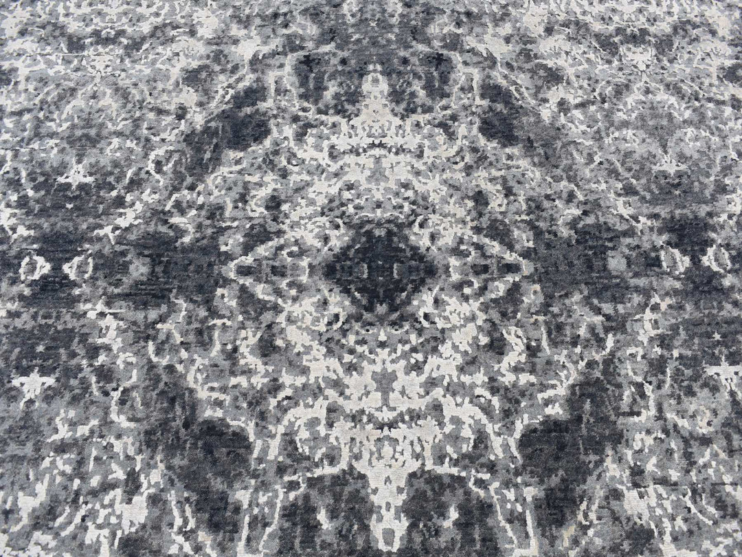 9'2" x 12'0" New Hand Knotted Black Wool & Silk Rectangle Oriental Rug - MOA10287119