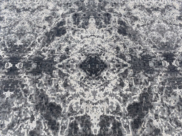 9'2" x 12'0" New Hand Knotted Black Wool & Silk Rectangle Oriental Rug - MOA10287119