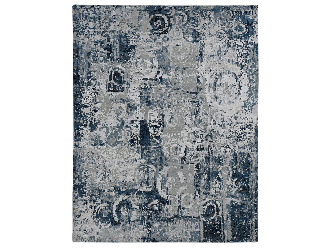 9'3" x 12'0" New Hand Knotted Grey Wool & Silk Rectangle Oriental Rug - MOA10287120