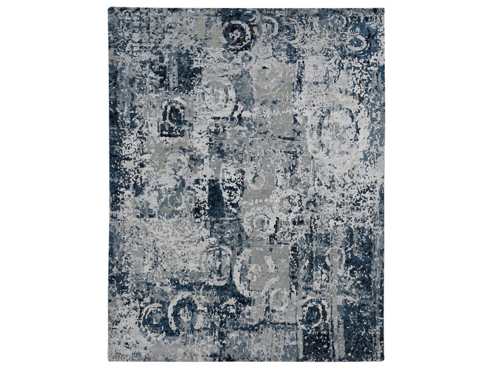 9'3" x 12'0" New Hand Knotted Grey Wool & Silk Rectangle Oriental Rug - MOA10287120