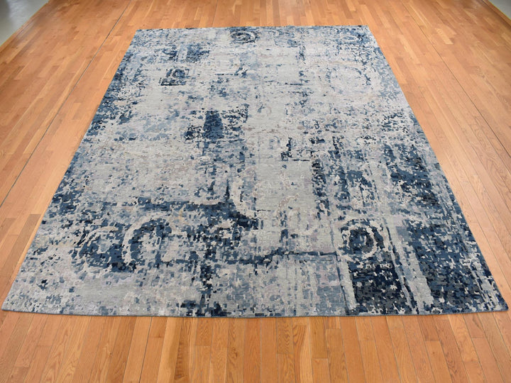 9'3" x 12'0" New Hand Knotted Grey Wool & Silk Rectangle Oriental Rug - MOA10287120