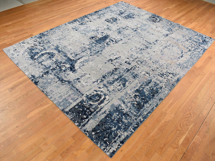 9'3" x 12'0" New Hand Knotted Grey Wool & Silk Rectangle Oriental Rug - MOA10287120