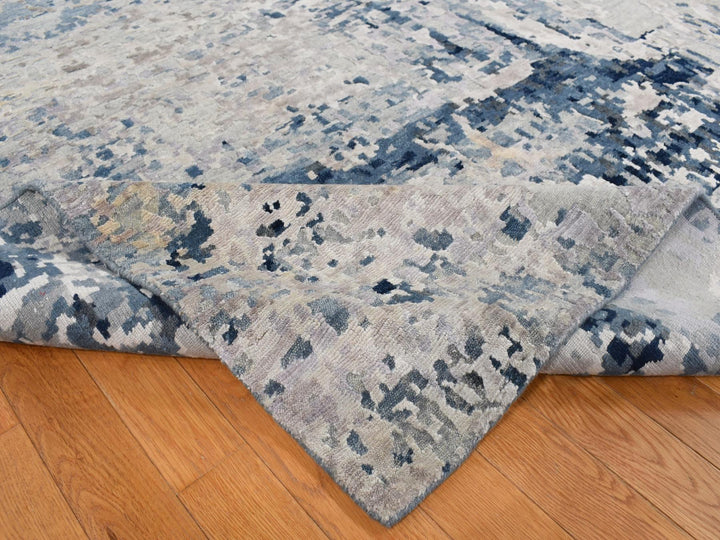 9'3" x 12'0" New Hand Knotted Grey Wool & Silk Rectangle Oriental Rug - MOA10287120