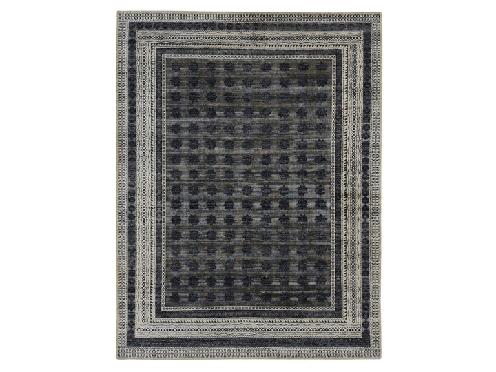 9'0" x 12'0" New Hand Knotted Grey Wool & Silk Rectangle Oriental Rug - MOA10287121