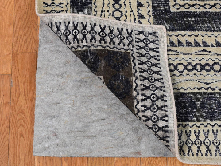9'0" x 12'0" New Hand Knotted Grey Wool & Silk Rectangle Oriental Rug - MOA10287121
