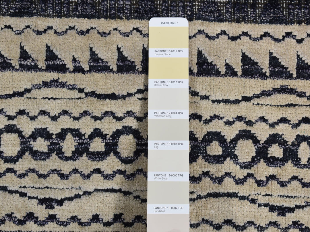 9'0" x 12'0" New Hand Knotted Grey Wool & Silk Rectangle Oriental Rug - MOA10287121