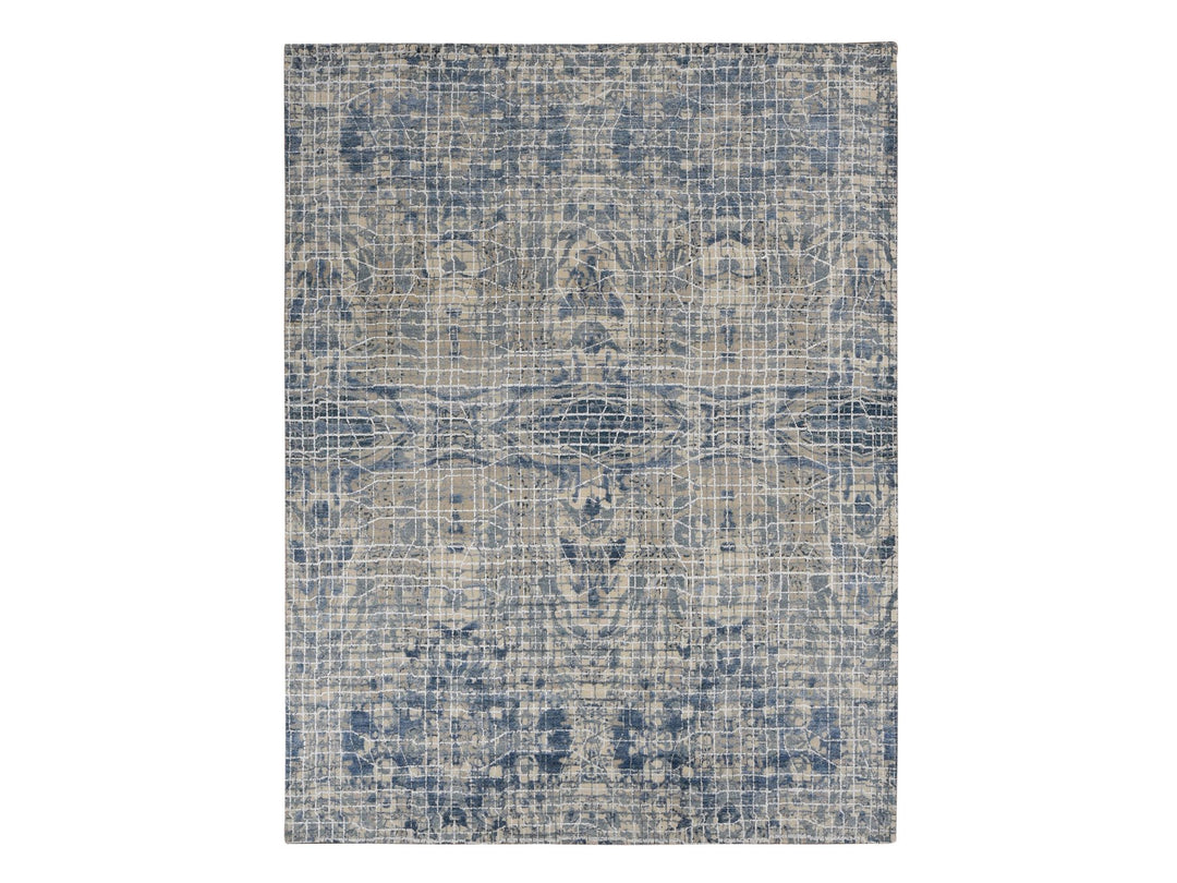 9'1" x 12'2" New Hand Knotted Blue Wool & Silk Rectangle Oriental Rug - MOA10287122
