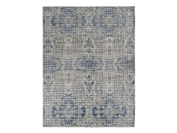 9'1" x 12'2" New Hand Knotted Blue Wool & Silk Rectangle Oriental Rug - MOA10287122