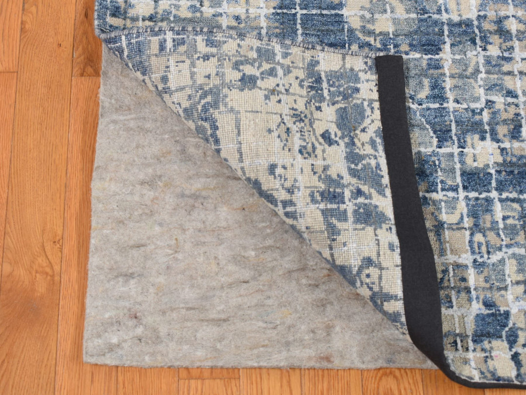 9'1" x 12'2" New Hand Knotted Blue Wool & Silk Rectangle Oriental Rug - MOA10287122
