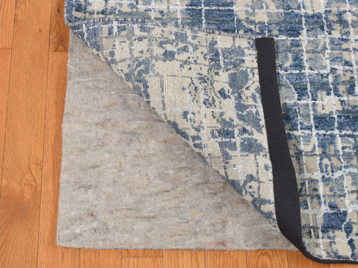 9'1" x 12'2" New Hand Knotted Blue Wool & Silk Rectangle Oriental Rug - MOA10287122