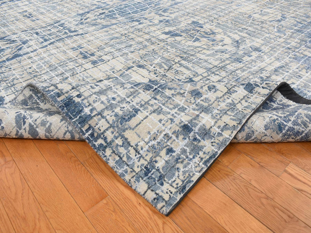 9'1" x 12'2" New Hand Knotted Blue Wool & Silk Rectangle Oriental Rug - MOA10287122