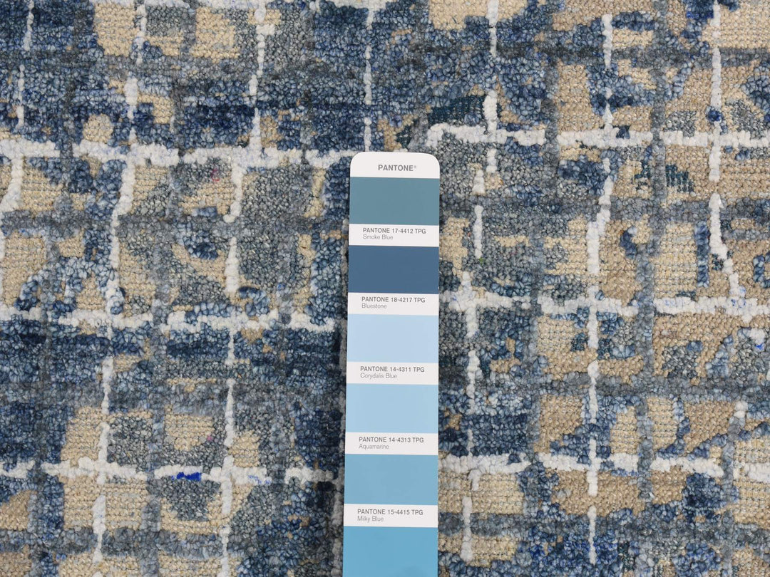 9'1" x 12'2" New Hand Knotted Blue Wool & Silk Rectangle Oriental Rug - MOA10287122