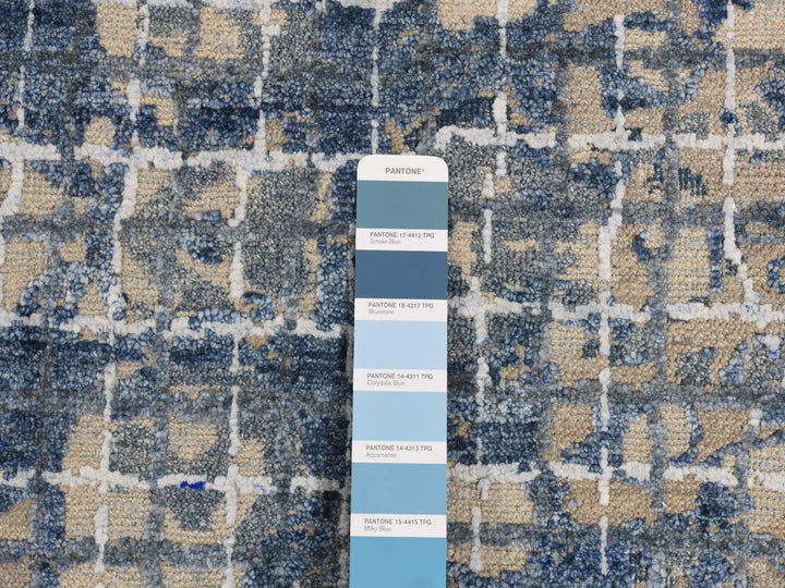 9'1" x 12'2" New Hand Knotted Blue Wool & Silk Rectangle Oriental Rug - MOA10287122