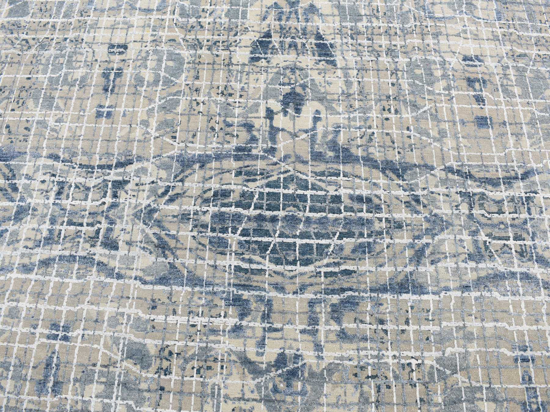 9'1" x 12'2" New Hand Knotted Blue Wool & Silk Rectangle Oriental Rug - MOA10287122