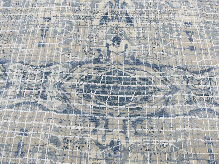 9'1" x 12'2" New Hand Knotted Blue Wool & Silk Rectangle Oriental Rug - MOA10287122