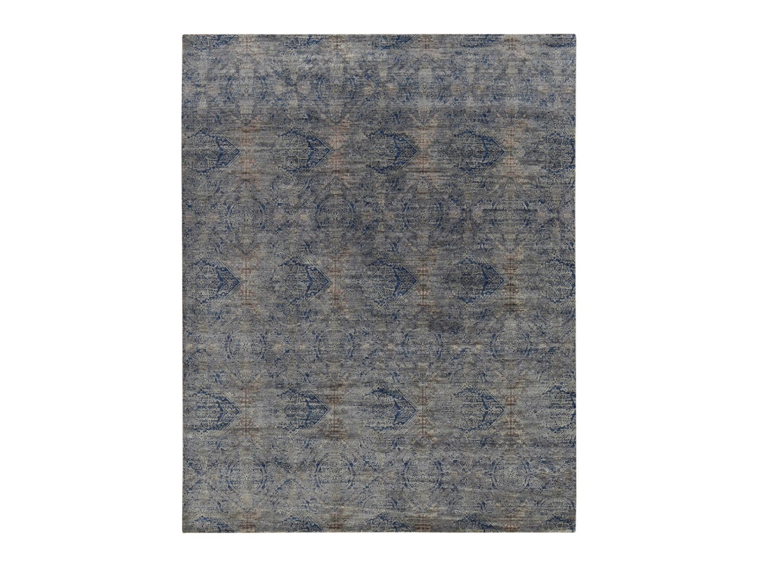 8'9" x 12'0" New Hand Knotted Blue Wool & Silk Rectangle Oriental Rug - MOA10287123
