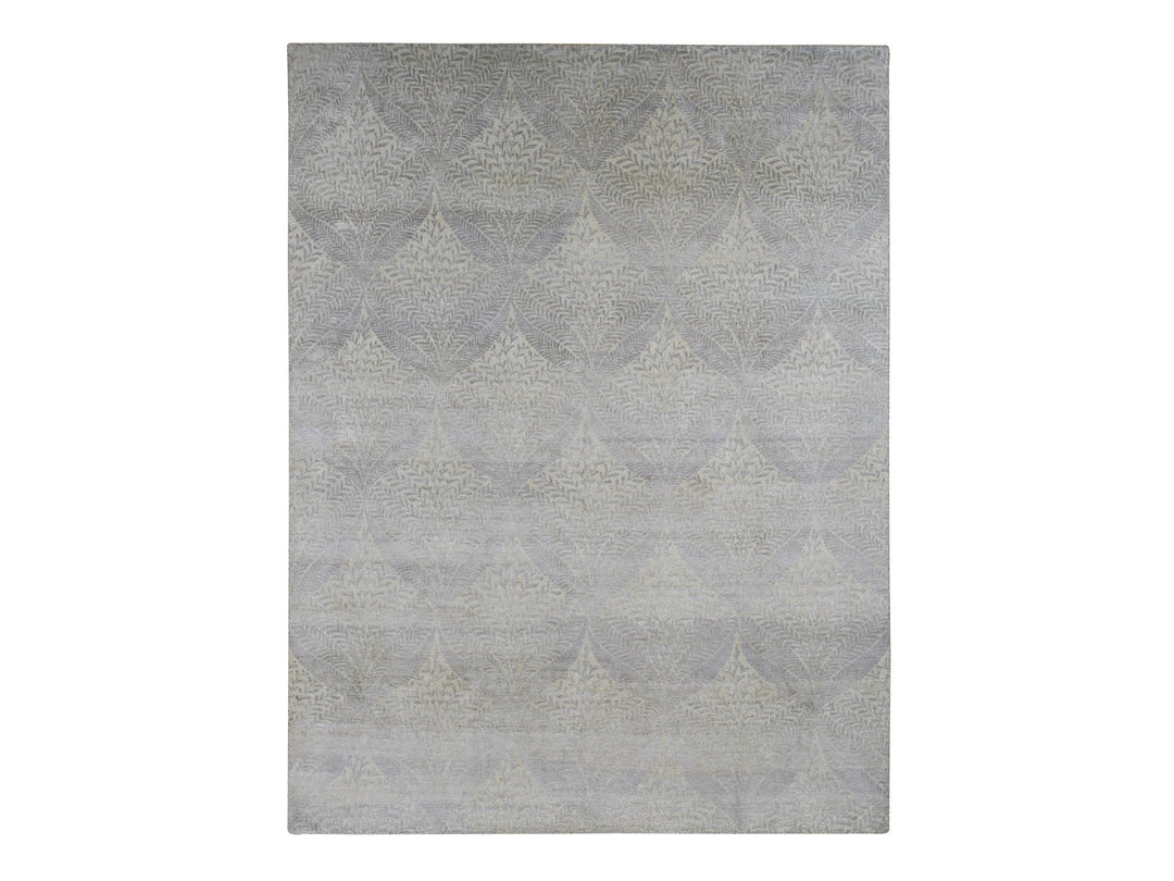 8'10" x 12'1" New Hand Knotted Grey Silk Rectangle Oriental Rug - MOA10287124