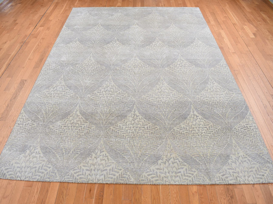 8'10" x 12'1" New Hand Knotted Grey Silk Rectangle Oriental Rug - MOA10287124