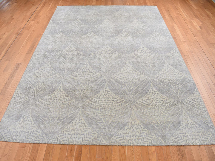 8'10" x 12'1" New Hand Knotted Grey Silk Rectangle Oriental Rug - MOA10287124
