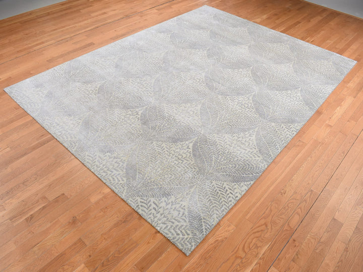 8'10" x 12'1" New Hand Knotted Grey Silk Rectangle Oriental Rug - MOA10287124