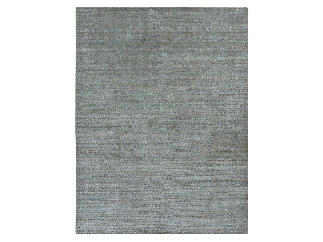 9'0" x 12'0" New Hand Knotted Green Wool & Silk Rectangle Oriental Rug - MOA10287126