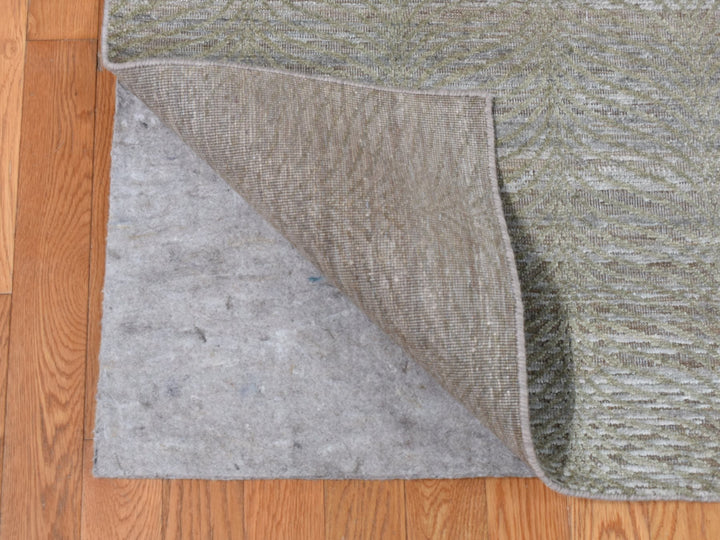 9'0" x 12'0" New Hand Knotted Green Wool & Silk Rectangle Oriental Rug - MOA10287126