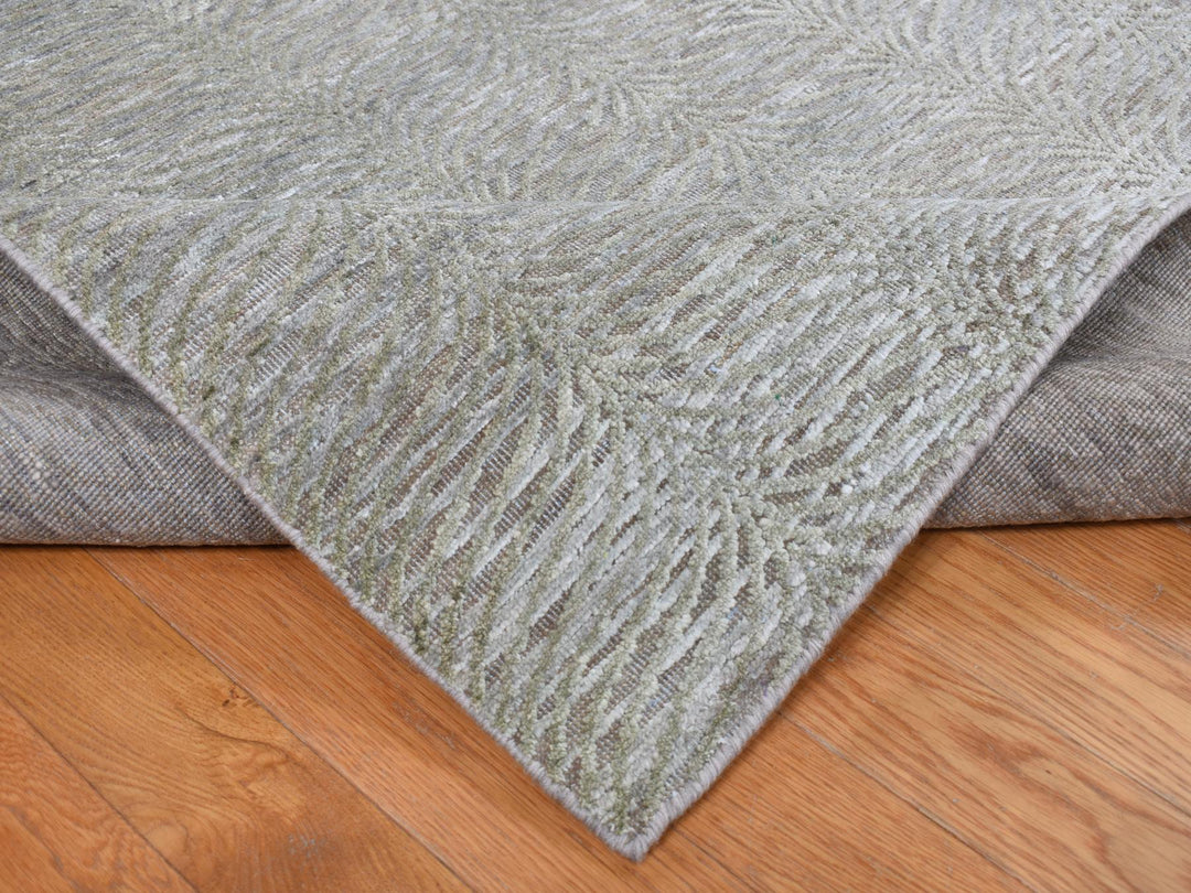 9'0" x 12'0" New Hand Knotted Green Wool & Silk Rectangle Oriental Rug - MOA10287126