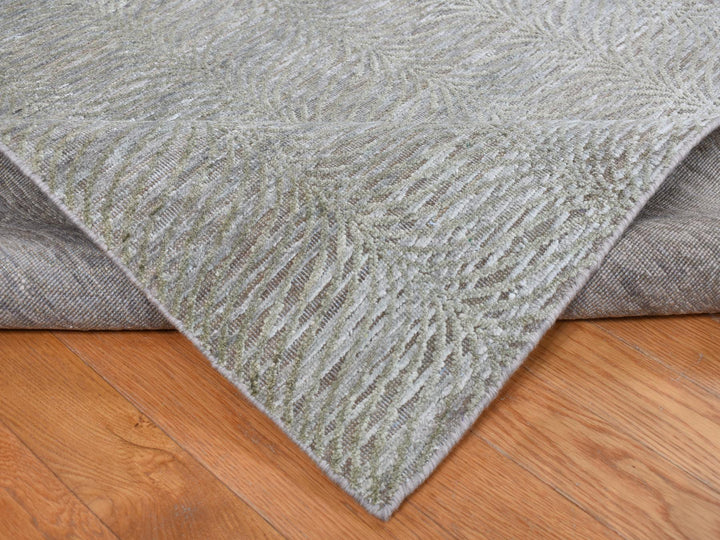 9'0" x 12'0" New Hand Knotted Green Wool & Silk Rectangle Oriental Rug - MOA10287126