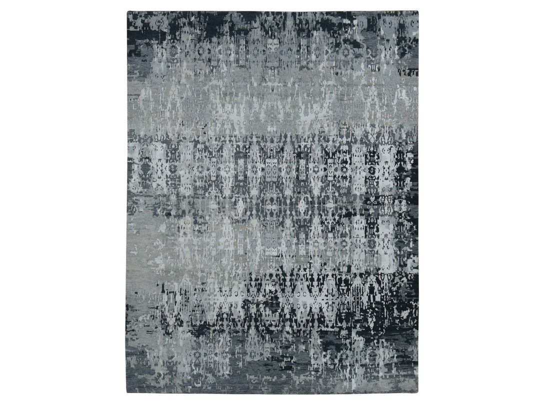 8'10" x 11'8" New Hand Knotted Grey Wool & Silk Rectangle Oriental Rug - MOA10287128