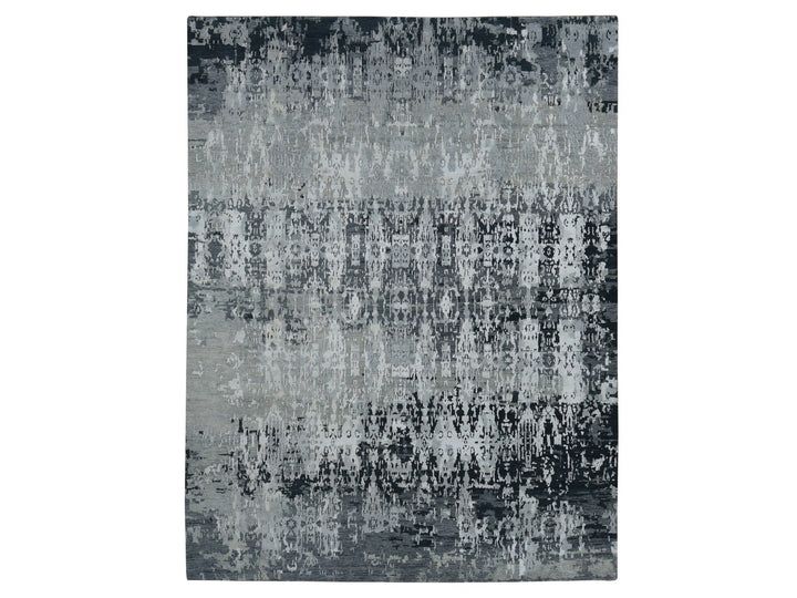 8'10" x 11'8" New Hand Knotted Grey Wool & Silk Rectangle Oriental Rug - MOA10287128