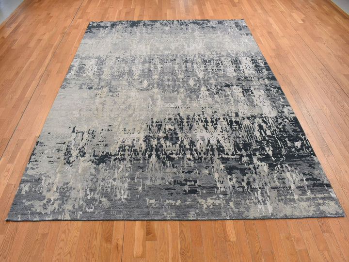 8'10" x 11'8" New Hand Knotted Grey Wool & Silk Rectangle Oriental Rug - MOA10287128