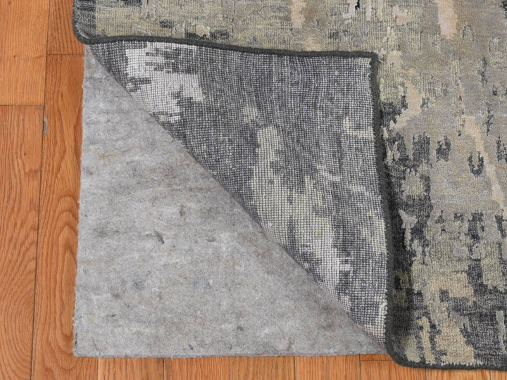 8'10" x 11'8" New Hand Knotted Grey Wool & Silk Rectangle Oriental Rug - MOA10287128