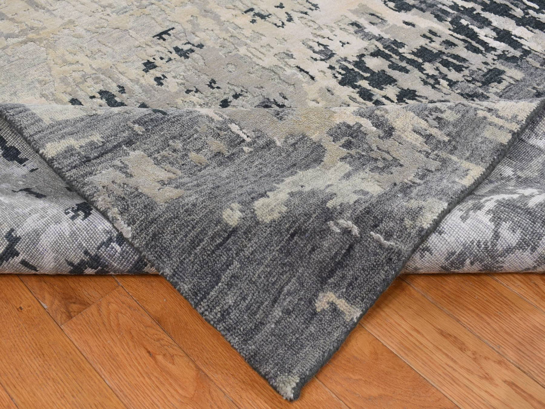 8'10" x 11'8" New Hand Knotted Grey Wool & Silk Rectangle Oriental Rug - MOA10287128