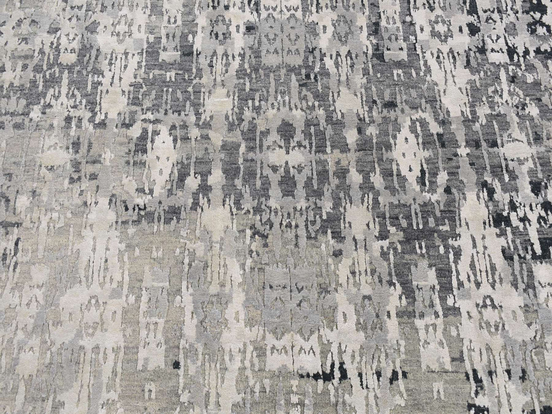 8'10" x 11'8" New Hand Knotted Grey Wool & Silk Rectangle Oriental Rug - MOA10287128